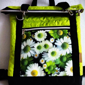 Neon-zöld/margarétás rolltop hátizsák, Táska & Tok, Hátizsák, Roll top hátizsák, Varrás, MESKA