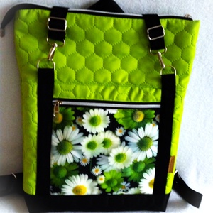 Neon-zöld/margarétás rolltop hátizsák - táska & tok - hátizsák - roll top hátizsák - Meska.hu