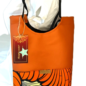 Narancsszínű virágok kerekített aljú shopper/vödör táska, Táska & Tok, Kézitáska & válltáska, Válltáska, Varrás, MESKA