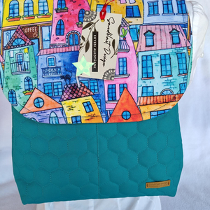 Házikó mintás barack színű hátizsák - táska & tok - hátizsák - hátizsák - Meska.hu