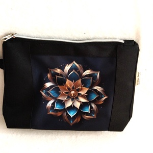 Türkizkék/arany kontúros mandala-virág motívumos neszesszer/táskarendező - táska & tok - neszesszer - Meska.hu