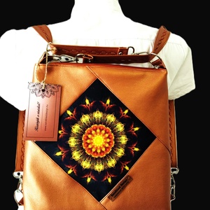 Variálható metál fényű kék ökóbőr mandala motívumos kis táska - táska & tok - variálható táska - Meska.hu