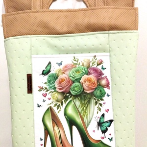 Pasztell zöld kézitáska és hátizsák rózsák/ cipellők - Meska.hu