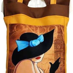 Dögös csajos mustár-sárga/ barna óriás shopper - táska & tok - kézitáska & válltáska - nagy pakolós táska - Meska.hu