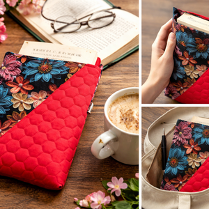Qulling virágok/piros steppelt gyöngyvászon-Könyvtok/tablet-tok csomag - Meska.hu