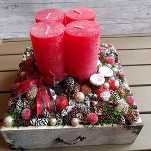 Piros adventi asztaldísz - karácsony - adventi díszek - adventi asztaldísz - Meska.hu