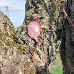 Rózsakvarc nyaklánc - ékszer - nyaklánc - medálos nyaklánc - Meska.hu