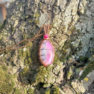 Rózsaszín achát nyaklánc, Ékszer, Nyaklánc, Medálos nyaklánc, Ékszerkészítés, Fémmegmunkálás, MESKA