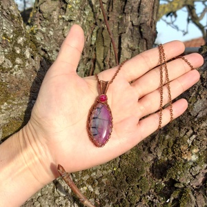 Rózsaszín achát nyaklánc - ékszer - nyaklánc - medálos nyaklánc - Meska.hu