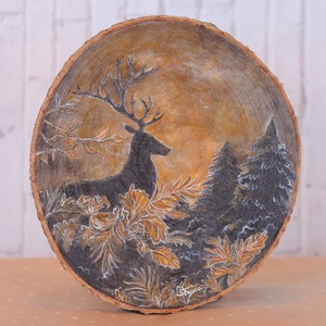 Szarvas az erdőben- fára festett kép, Művészet, Festmény, Akril, Festészet, MESKA