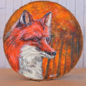 Rókafestmény faszeletre, Művészet, Festmény, Akril, Festészet, MESKA