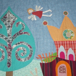 Tündéres mesefalvédő, 100 x 100 cm, Otthon & Életmód, Babaszoba, gyerekszoba, Falvédő gyerekszobába, Patchwork, foltvarrás, MESKA