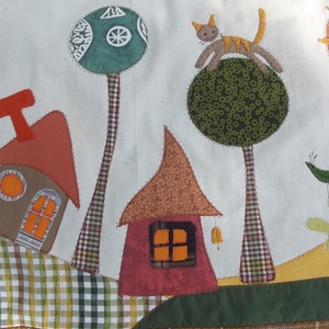 Keskeny falikép, szélmalmos-macskás 150 x 60 cm - otthon & életmód - babaszoba, gyerekszoba - falvédő gyerekszobába - Meska.hu