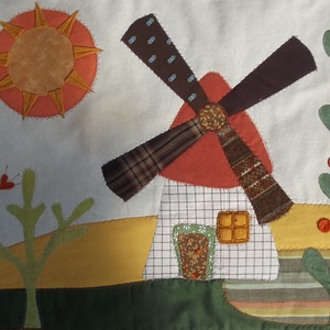 Keskeny falikép, szélmalmos-macskás 150 x 60 cm - otthon & életmód - babaszoba, gyerekszoba - falvédő gyerekszobába - Meska.hu