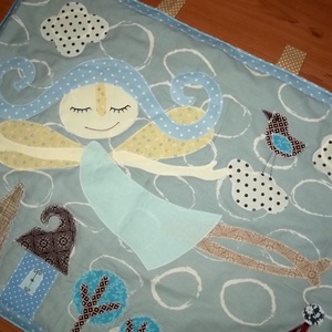 Angyalkás falikép, városkával 80 x 60 cm - Meska.hu