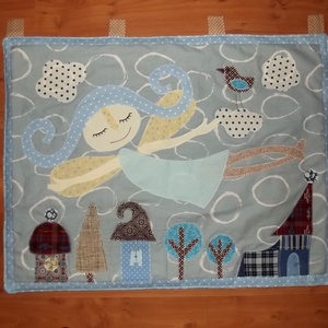 Angyalkás falikép, városkával 80 x 60 cm -  - Meska.hu