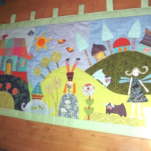 Tornácos házas, kerti tavacskás, tündéres, manós falvédő, 150 x 70 cm - otthon & életmód - babaszoba, gyerekszoba - falvédő gyerekszobába - Meska.hu