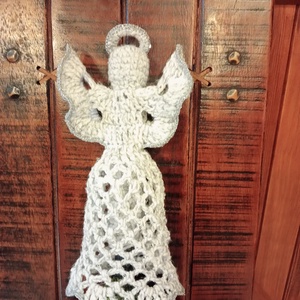 Angyalka csúcsdísz, Karácsony, Karácsonyi lakásdekoráció, Karácsonyfadíszek, Horgolás, MESKA