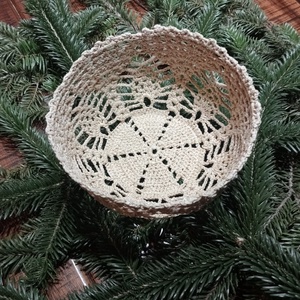 Horgolt kosár - karácsony - karácsonyi lakásdekoráció - ünnepi asztaldekoráció - Meska.hu