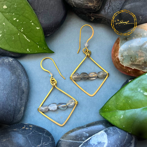 SaraZ // Forest Geometry fülbevaló labradorittal, Ékszer, Fülbevaló, Lógó fülbevaló, Ékszerkészítés, MESKA