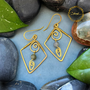 SaraZ // Forest Geometry fülbevaló labradorittal, Ékszer, Fülbevaló, Lógó fülbevaló, Ékszerkészítés, MESKA