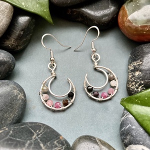 SaraZ // Lunar Circle fülbevaló turmalinnal - ékszer - fülbevaló - lógó fülbevaló - Meska.hu