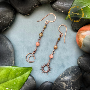 SaraZ // Eclipse Soul fülbevaló cseresznyevirág jáspissal és indiai acháttal, Ékszer, Fülbevaló, Lógó fülbevaló, Ékszerkészítés, MESKA