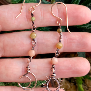 SaraZ // Eclipse Soul fülbevaló cseresznyevirág jáspissal és indiai acháttal - ékszer - fülbevaló - lógó fülbevaló - Meska.hu