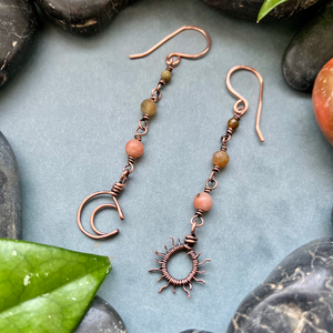 SaraZ // Eclipse Soul fülbevaló cseresznyevirág jáspissal és indiai acháttal - ékszer - fülbevaló - lógó fülbevaló - Meska.hu