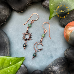 SaraZ // Eclipse Soul fülbevaló indiai acháttal, Ékszer, Fülbevaló, Lógó fülbevaló, Ékszerkészítés, MESKA