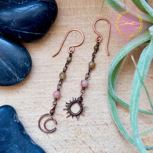 SaraZ // Eclipse Soul fülbevaló cseresznyevirág jáspissal és indiai acháttal, Ékszer, Fülbevaló, Lógó fülbevaló, Ékszerkészítés, MESKA