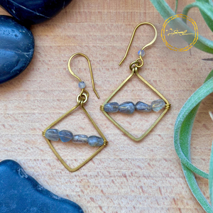 SaraZ // Forest Geometry fülbevaló labradorittal, Ékszer, Fülbevaló, Lógó fülbevaló, Ékszerkészítés, MESKA