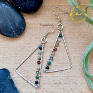 SaraZ // Forest Geometry fülbevaló indiai acháttal, Ékszer, Fülbevaló, Lógó fülbevaló, Ékszerkészítés, MESKA