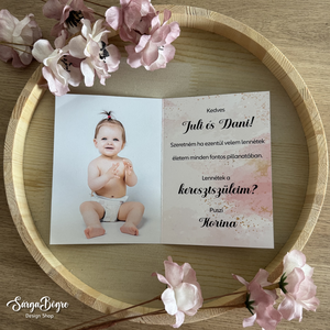 Fényképes keresztszülő felkérő lap+Gyöngyházfényű boríték - baba - mama - keresztelő kellékek - keresztszülő felkérő - Meska.hu