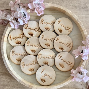 Fa gravírozott hónapkártya szett, Baba - mama, Babafotózás, Baba mérföldkő kártyák, Fotó, grafika, rajz, illusztráció, MESKA