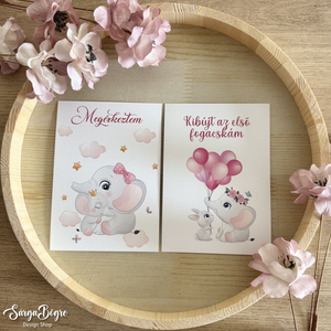 Rózsaszín elefántos hónapkártya és mérföldkő kártya 21db, Baba - mama, Babafotózás, Baba mérföldkő kártyák, , MESKA