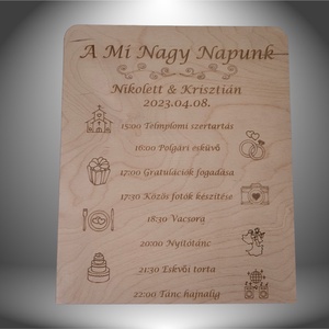 Esküvői Programterv, Esküvő, Dekoráció, Tábla & Jelzés, Famegmunkálás, Gravírozás, pirográfia, MESKA