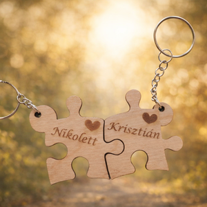 Páros Puzzle Kulcstartó, Táska & Tok, Kulcstartó & Táskadísz, Kulcstartó, Gravírozás, pirográfia, MESKA