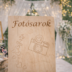 Esküvői Fotósarok Tábla, Esküvő, Dekoráció, Helyszíni dekor, Famegmunkálás, Gravírozás, pirográfia, MESKA