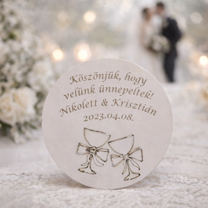 Esküvői Poháralátét, Köszönőajándék (Dátum,Név), Esküvő, Emlék & Ajándék, Köszönőajándék, Gravírozás, pirográfia, MESKA