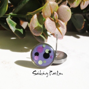 Bedugós kis lila, pöttyös fülbevaló , Ékszer, Fülbevaló, Pötty fülbevaló, Ékszerkészítés, MESKA