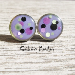 Bedugós kis lila, pöttyös fülbevaló  - ékszer - fülbevaló - pötty fülbevaló - Meska.hu