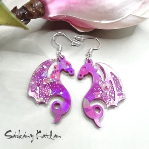 Hologramos, sárkány fülbevaló., Ékszer, Fülbevaló, Lógó fülbevaló, Ékszerkészítés, MESKA
