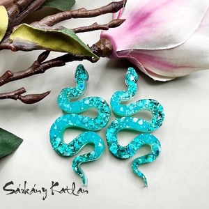 Türkiz kígyó bedugós fülbevaló, Ékszer, Fülbevaló, Lógó fülbevaló, Ékszerkészítés, MESKA