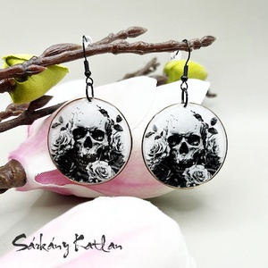 Gótikus, koponyás lógós fülbevaló, Ékszer, Fülbevaló, Lógós kerek fülbevaló, , MESKA