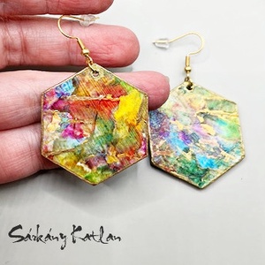 Színkavalkád méhsejt fülbevaló - ékszer - fülbevaló - lógó fülbevaló - Meska.hu