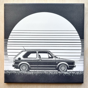 Volkswagen Golf csempe, Otthon & Életmód, Dekoráció, Fali és függő dekoráció, Csempe, Fotó, grafika, rajz, illusztráció, Gravírozás, pirográfia, MESKA