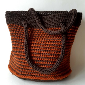 Barna-narancs horgolt táska - hand made, recycling, Táska & Tok, Kézitáska & válltáska, Kézitáska, , MESKA