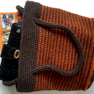 Barna-narancs horgolt táska - hand made, recycling - táska & tok - kézitáska & válltáska - kézitáska - Meska.hu
