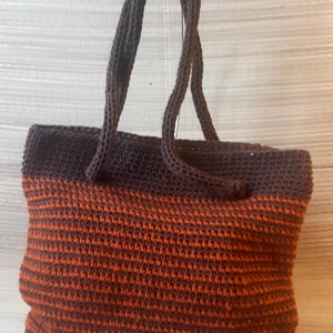 Barna-narancs horgolt táska - hand made, recycling - táska & tok - kézitáska & válltáska - kézitáska - Meska.hu
